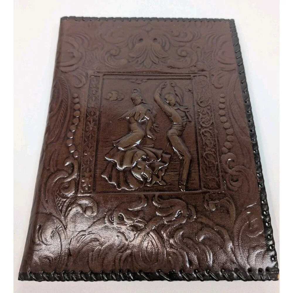 Vintage Tooled Leather Bifold Address Notebook Western Cowboy Embossed Cover